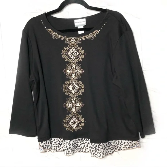 Alfred Dunner Black Animal Print Embellished Top Size Petite XL, NWOT - Picture 2 of 12